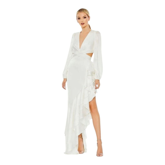 Mac Duggal White Long Sleeve Gown Size 8